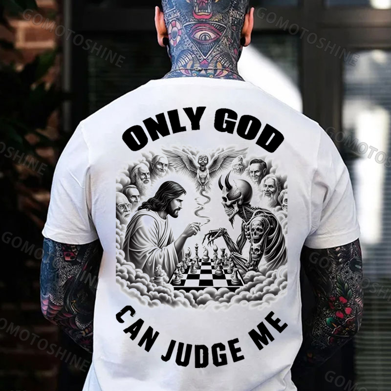 ONLY GOD CAN JUDGE ME Jesus And Devil Skeleton Print Men's T-shirt