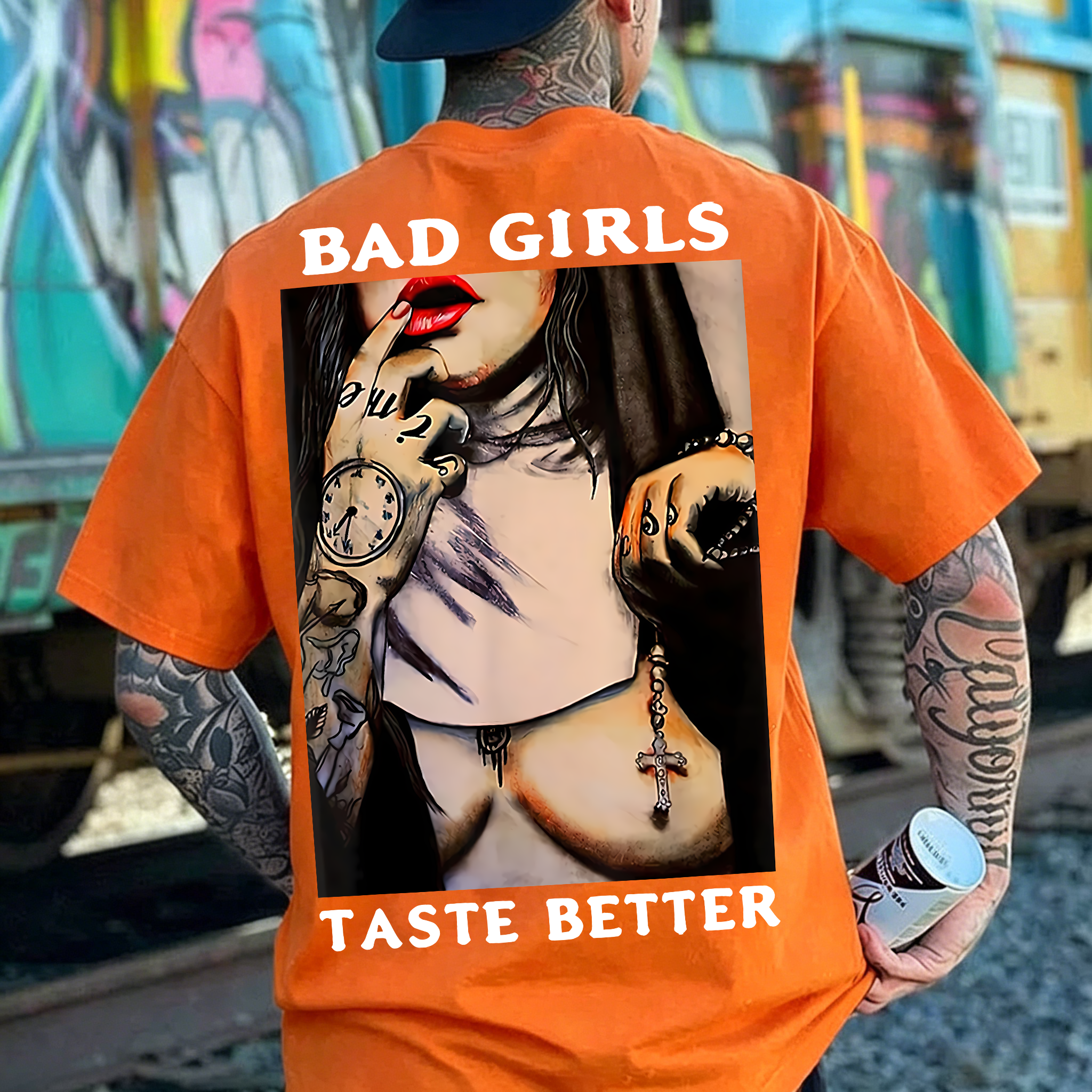 BAD GIRLS TASTE BETTER Sexy Naked Nun Print Men's T-Shirt