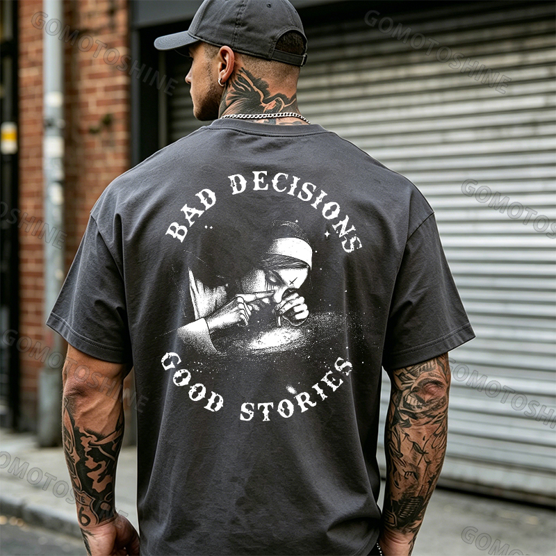 BAD DECISIONS GOOD STORIES Nun Smoking Black Print T-Shirt