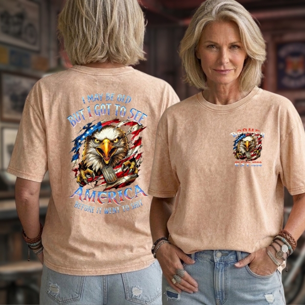 I May Be Old But I Got To See The Usa Before It Went To Shit Custom Year Gen X, Boomer  Unisex 100% Heavyweight Cotton Washed T-Shirt