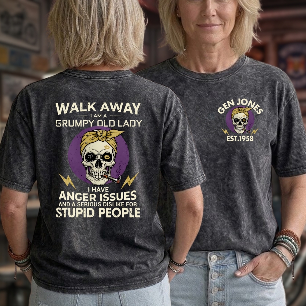 Custom Grumpy Old Lady100% Heavyweight Cotton Washed T-Shirt