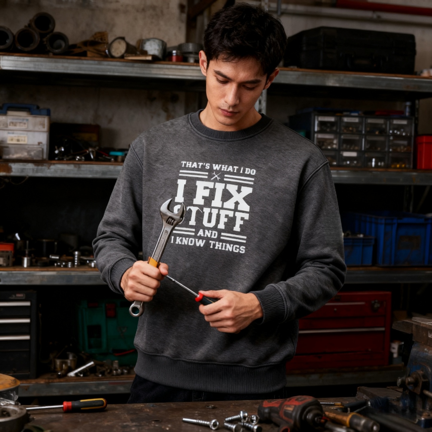 🔥“I Fix Stuff & Know Things” Tee – The Perfect T-Shirt for Problem Solvers 🔧