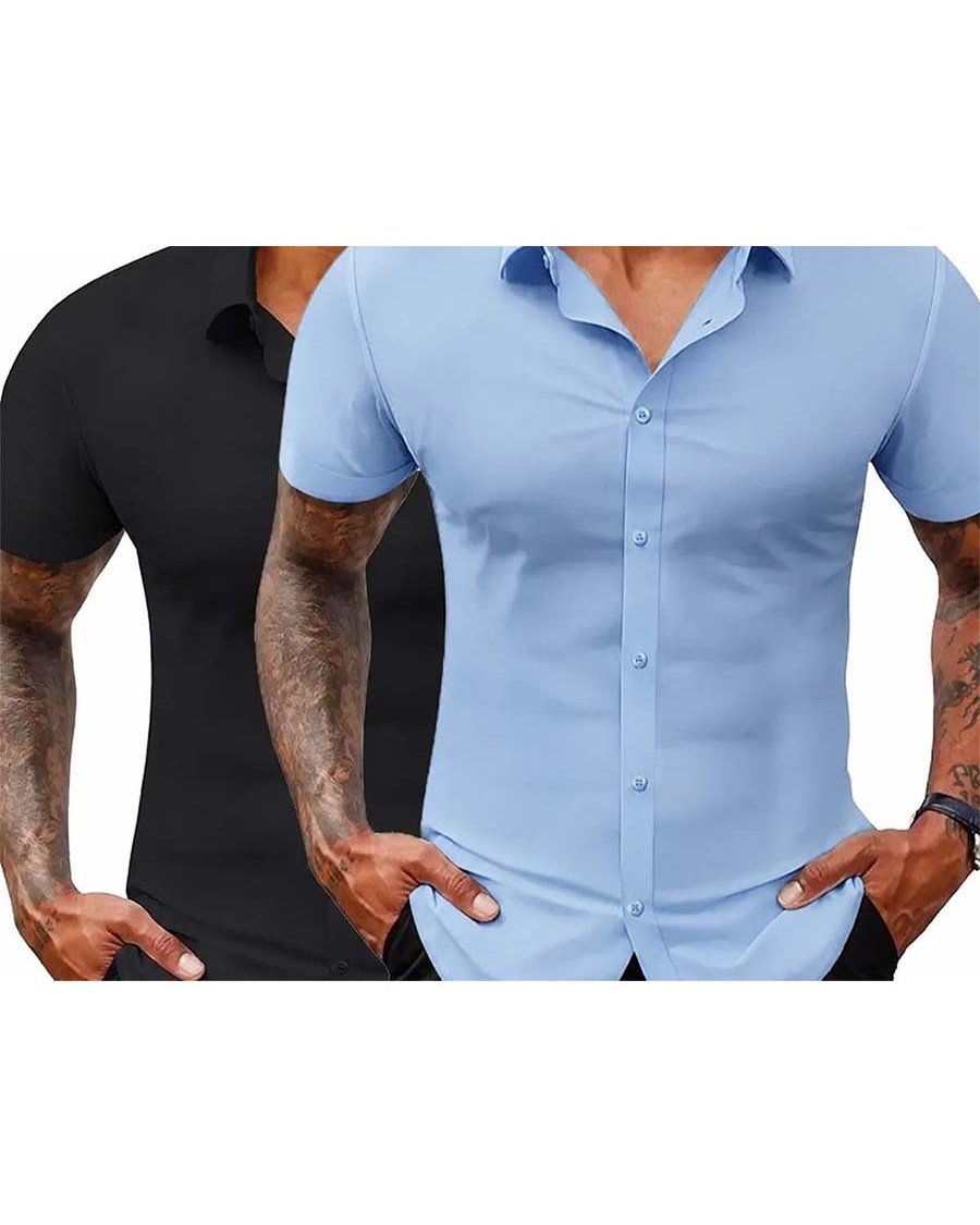 🔥Summer hot sale 49% OFF👔🔥 2-Pack Men’s Stretch Short Sleeve Dress Shirts