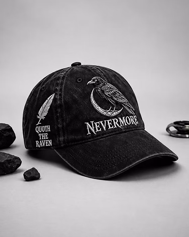Quoth The Raven Nevermore Embroidery Cap