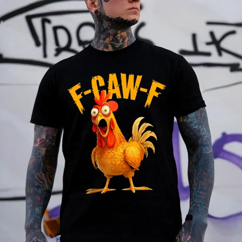F-CAW-F Screaming Rooster Print Men's T-shirt