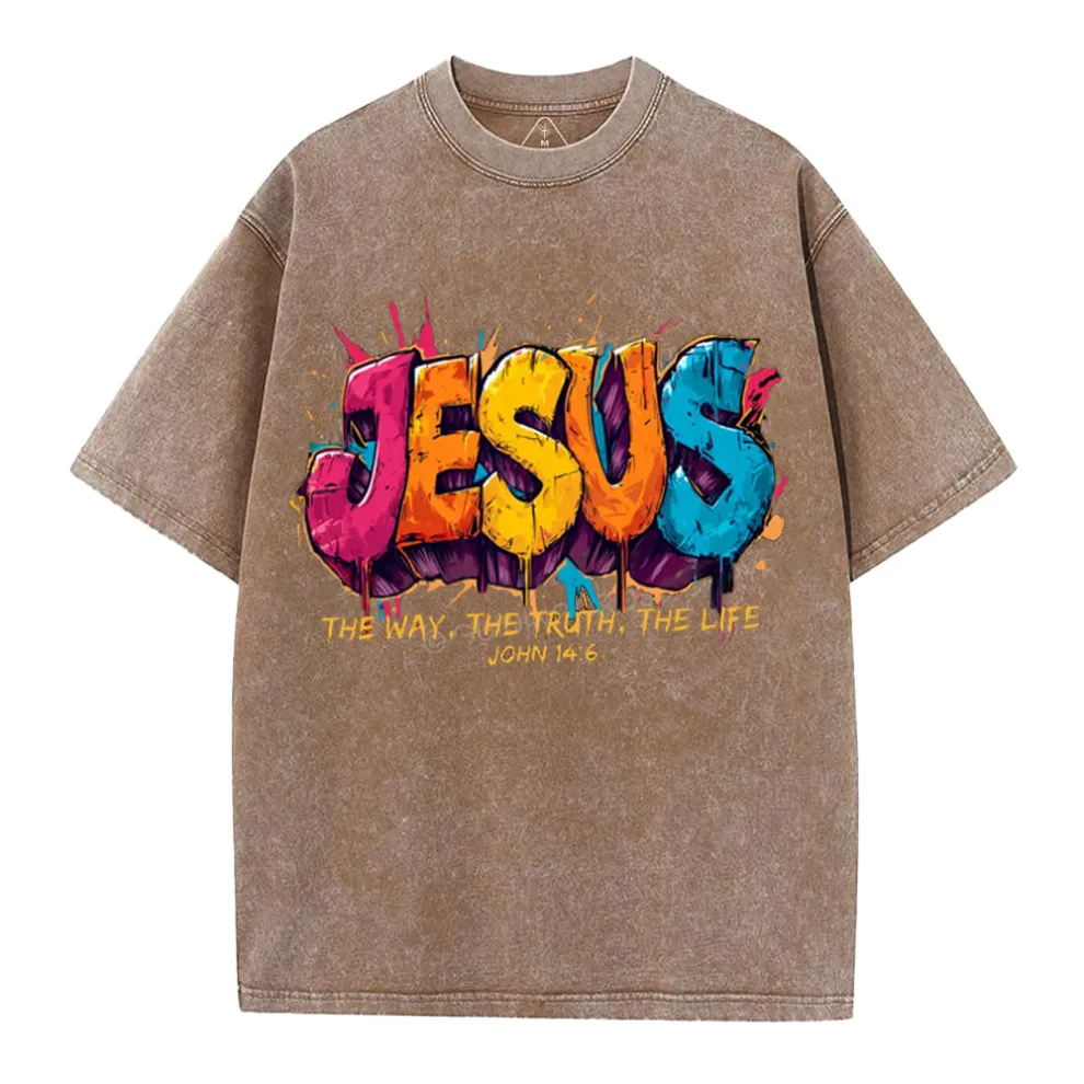 Jesus The Way The Truth The Life Christian Washed T-Shirt