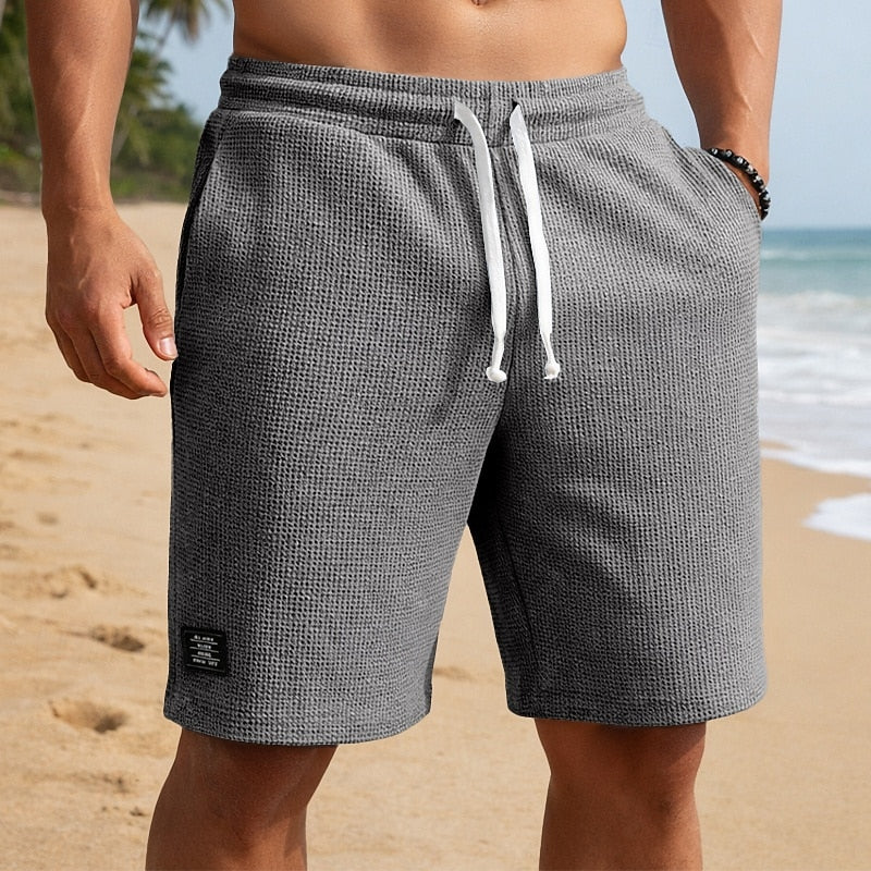 Men's Waffle Textured Shorts - Breathable & Stretchy for Beach or Daily Wear