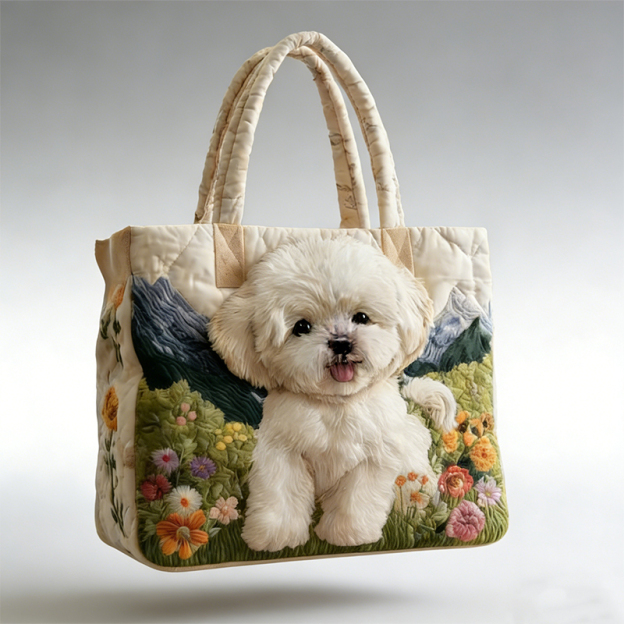 Book Shih Tzu Quilted Tote Bag