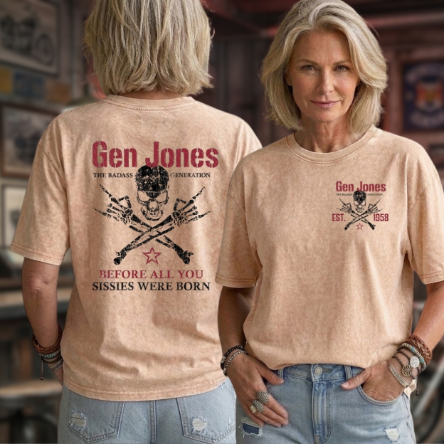 Gen Jones The Badass Generation 1954-1965 Skull Graphic Unisex 100% Heavyweight Cotton Washed T-Shirt