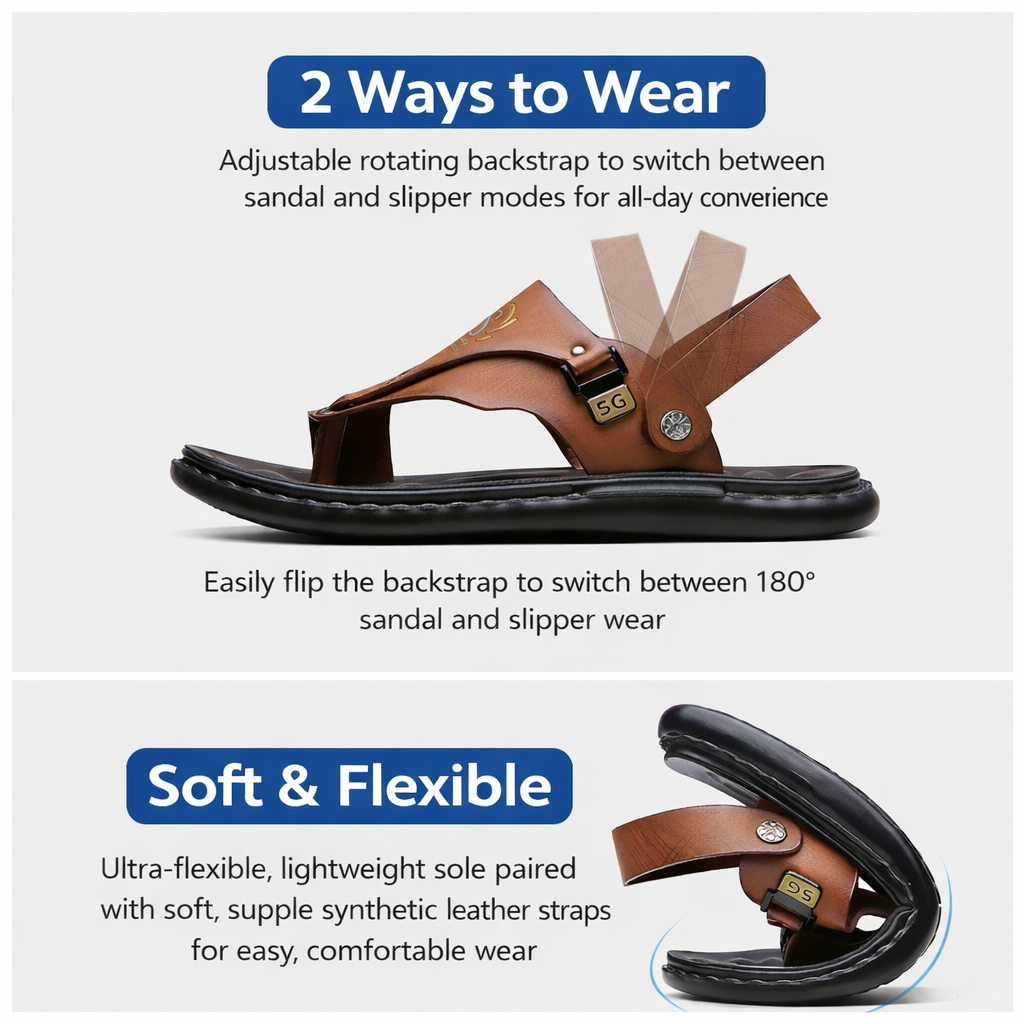 Men's 2-Way Summer Sandals – Convertible Slides with Adjustable Backstrap (US7-13)