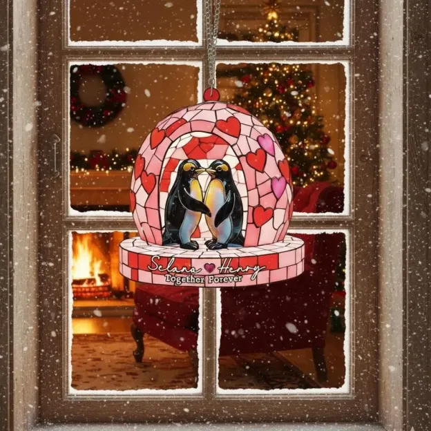 Personalized Couple Penguin Suncatcher Hanging Sign
