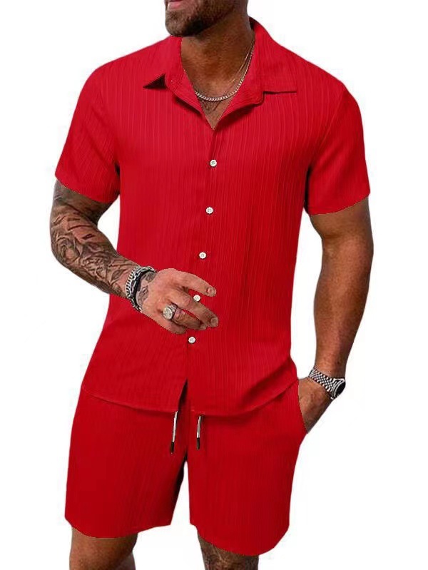 👕👖Men's Casual Set –Sleeve Shirt & Shorts, Loose and Comfortable for the Beach and Leisure