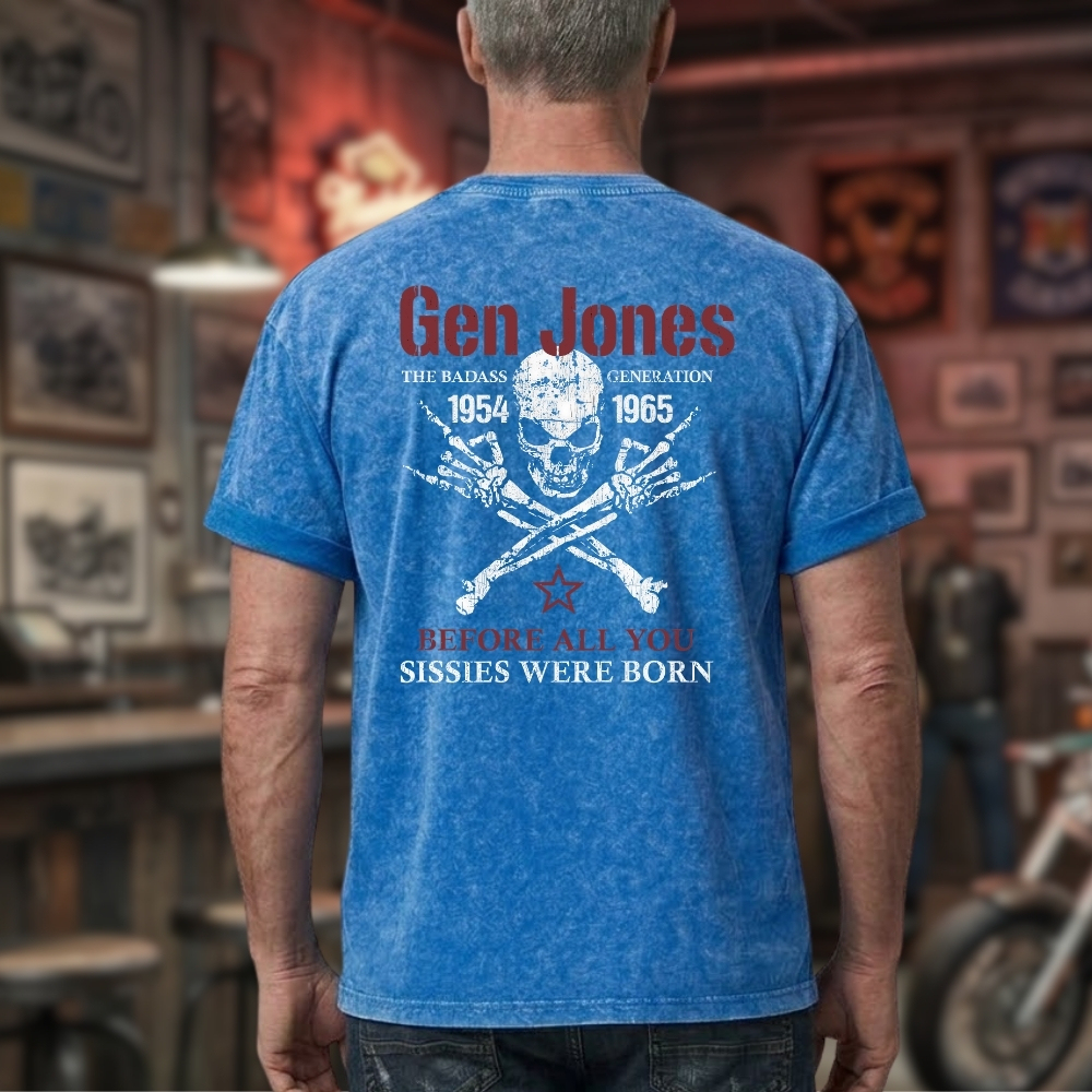 Gen Jones The Badass Generation 1954-1965 Skull Graphic Unisex 100% Heavyweight Cotton Washed T-Shirt