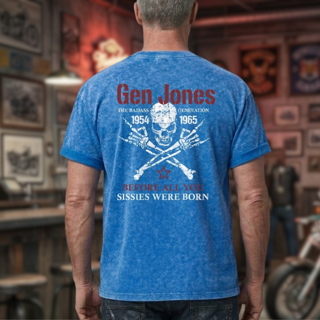 Gen Jones The Badass Generation 1954-1965 Skull Graphic Unisex 100% Heavyweight Cotton Washed T-Shirt