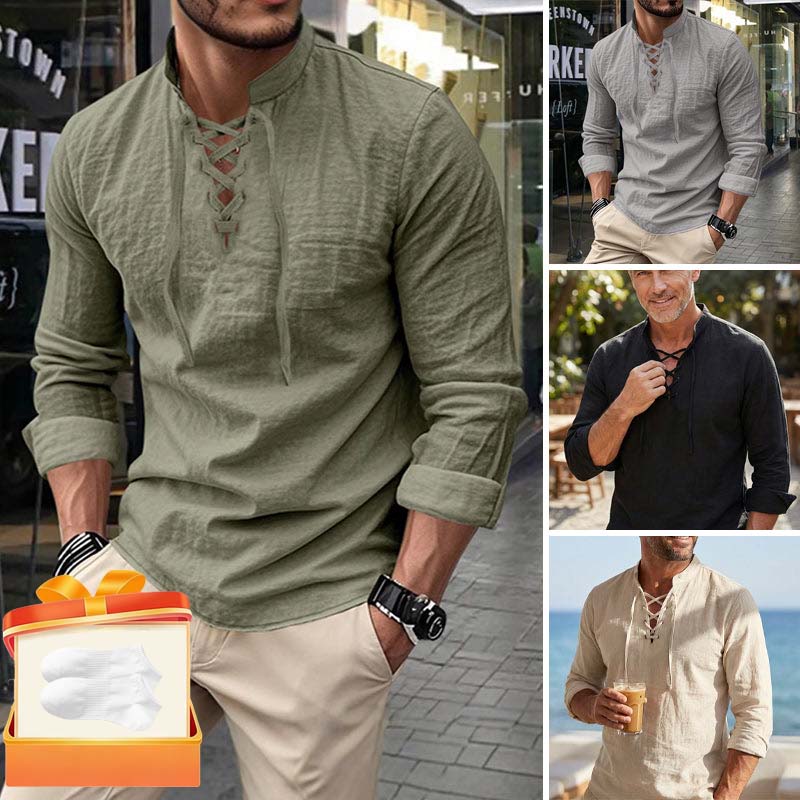 🔥Limited-time offer – Plain shirt in linen-cotton blend for men