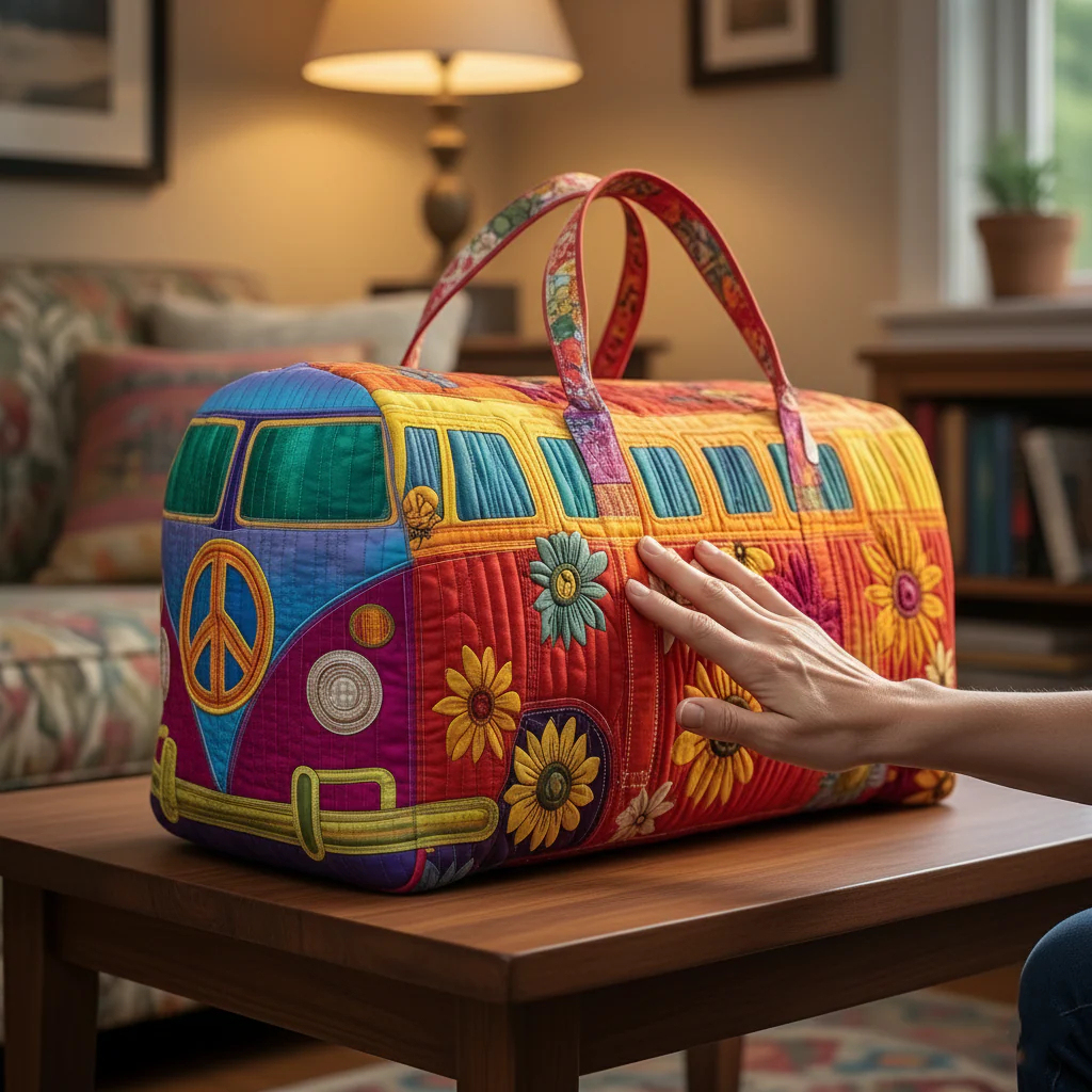 Hippie Van Quilted Duffle Bag — Retro Style for Everyday Travel
