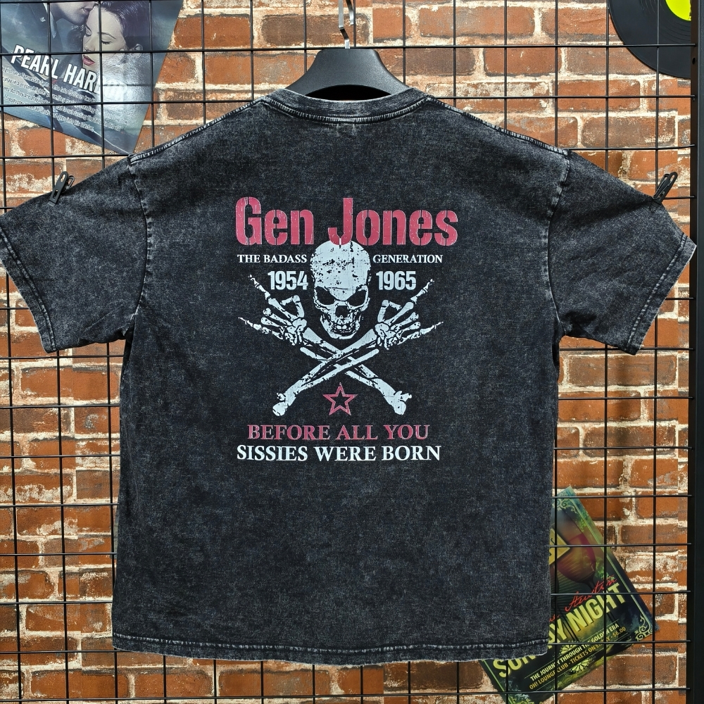 Gen Jones The Badass Generation 1954-1965 Skull Graphic Unisex 100% Heavyweight Cotton Washed T-Shirt