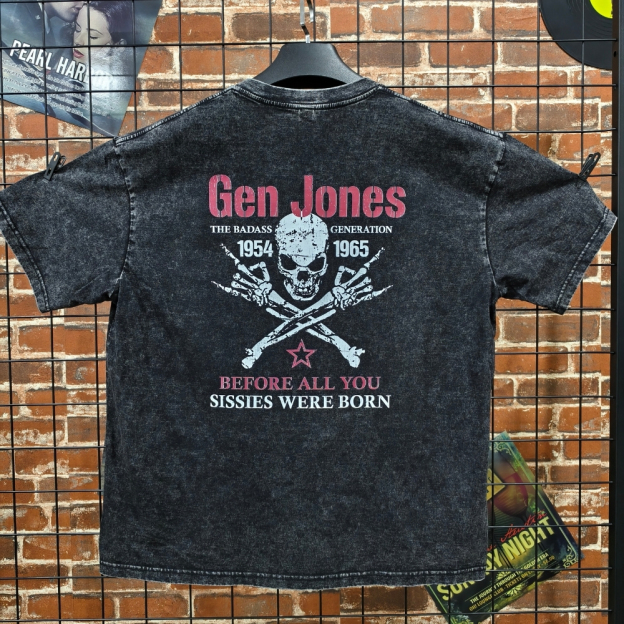 Gen Jones The Badass Generation 1954-1965 Skull Graphic Unisex 100% Heavyweight Cotton Washed T-Shirt