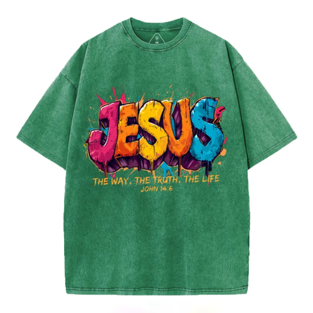Jesus The Way The Truth The Life Christian Washed T-Shirt