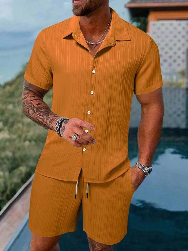 👕👖Men's Casual Set –Sleeve Shirt & Shorts, Loose and Comfortable for the Beach and Leisure