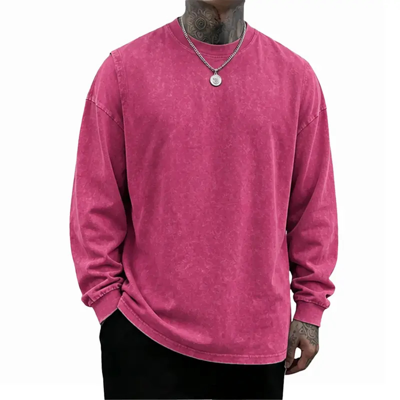 3 Pack Unisex Oversized Washed Distressed Cotton Long-Sleeve T-Shirt