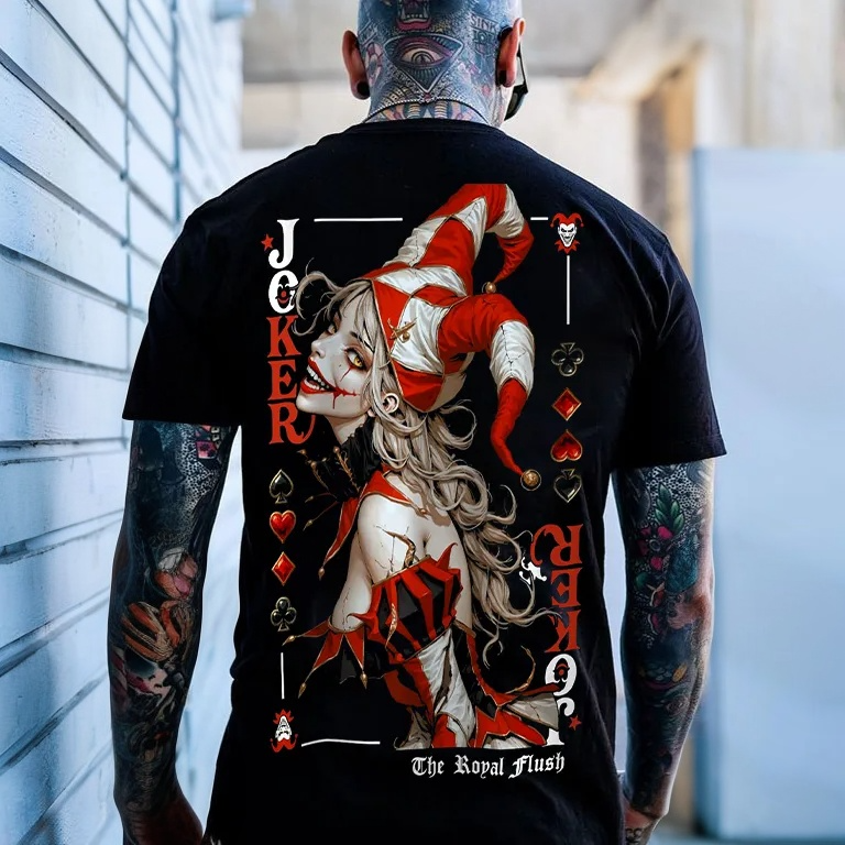 Poker Joker Girl Print Men's T-shirt