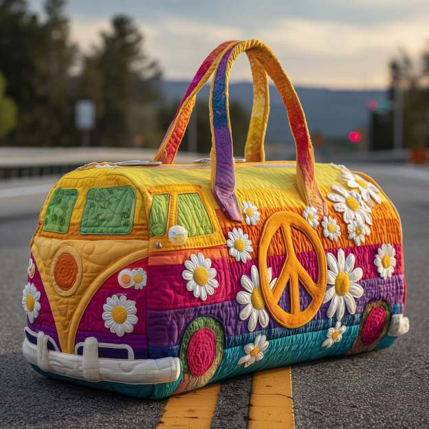 Hippie Van Quilted Duffle Bag — Retro Style for Everyday Travel