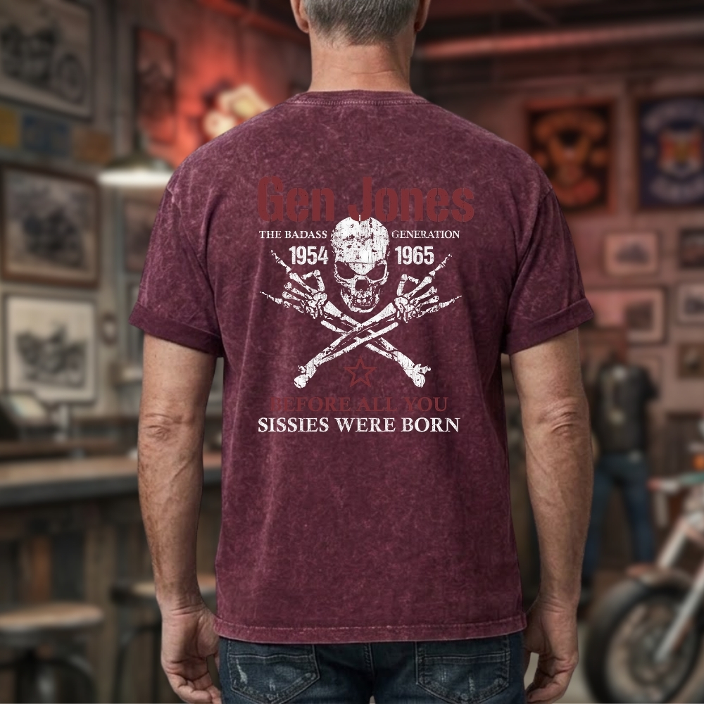 Gen Jones The Badass Generation 1954-1965 Skull Graphic Unisex 100% Heavyweight Cotton Washed T-Shirt