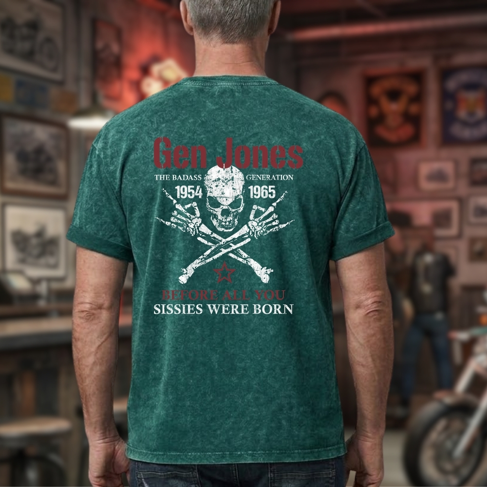 Gen Jones The Badass Generation 1954-1965 Skull Graphic Unisex 100% Heavyweight Cotton Washed T-Shirt