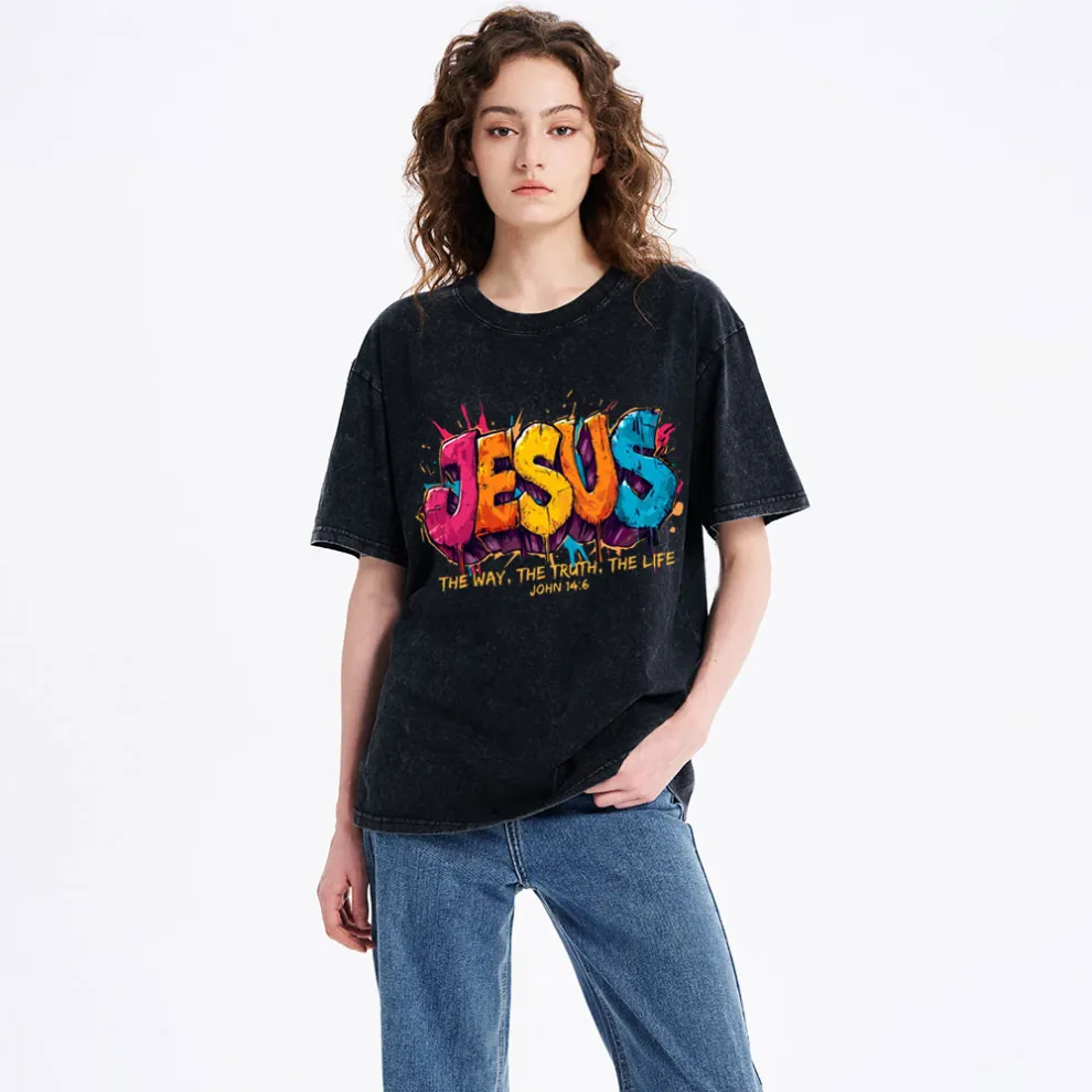 Jesus The Way The Truth The Life Christian Washed T-Shirt