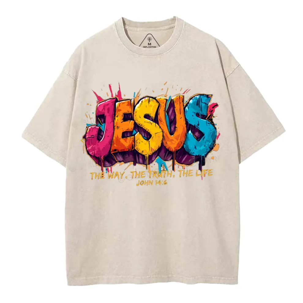 Jesus The Way The Truth The Life Christian Washed T-Shirt