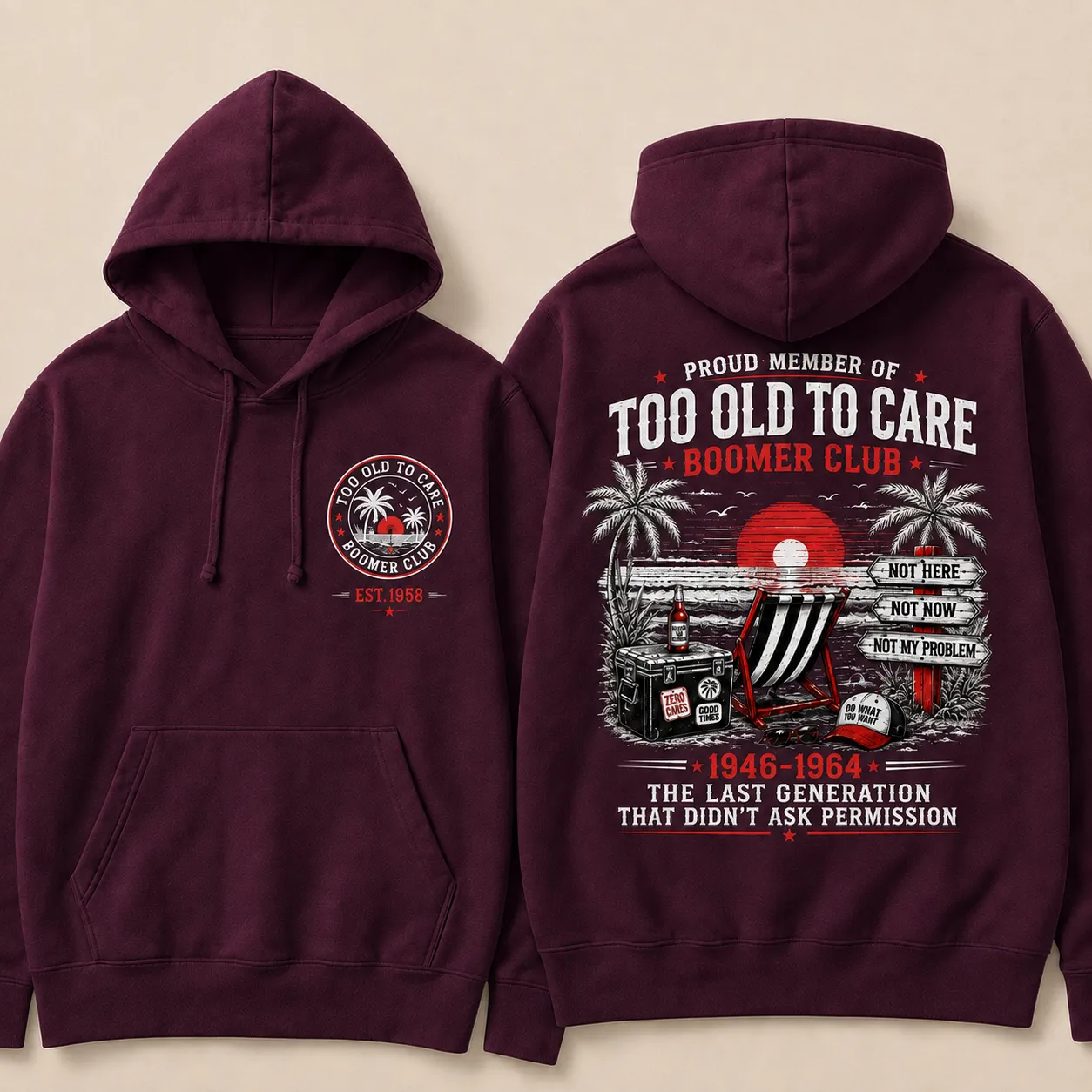 Funny Boomer Hoodie for Men, Too Old To Care Graphic Sweatshirt, Retirement Club Pullover Hoodie, Gift for Dad Grandpa