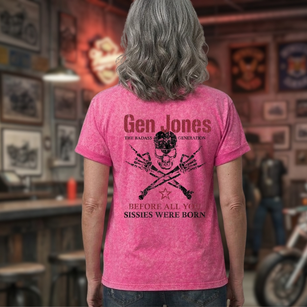 Gen Jones The Badass Generation 1954-1965 Skull Graphic Unisex 100% Heavyweight Cotton Washed T-Shirt