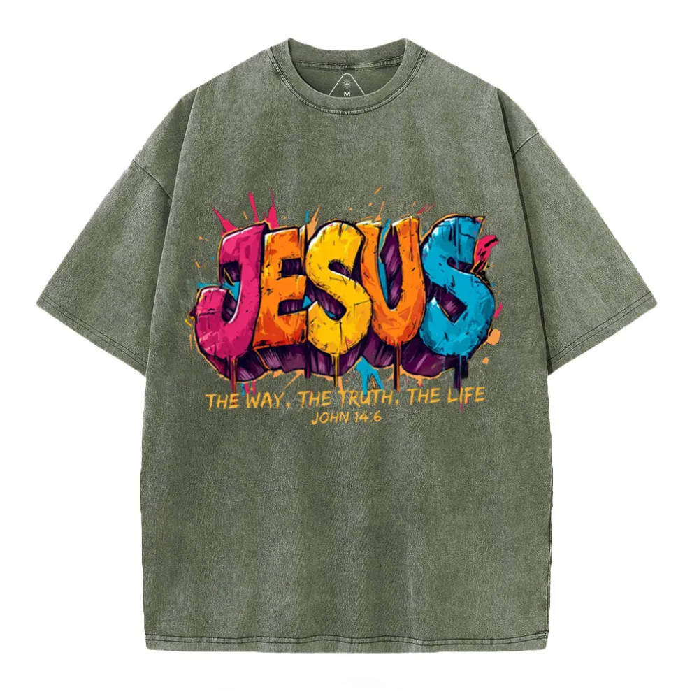 Jesus The Way The Truth The Life Christian Washed T-Shirt