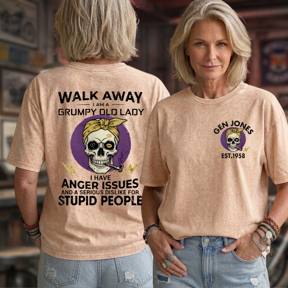 Custom Grumpy Old Lady100% Heavyweight Cotton Washed T-Shirt