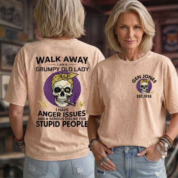Custom Grumpy Old Lady100% Heavyweight Cotton Washed T-Shirt