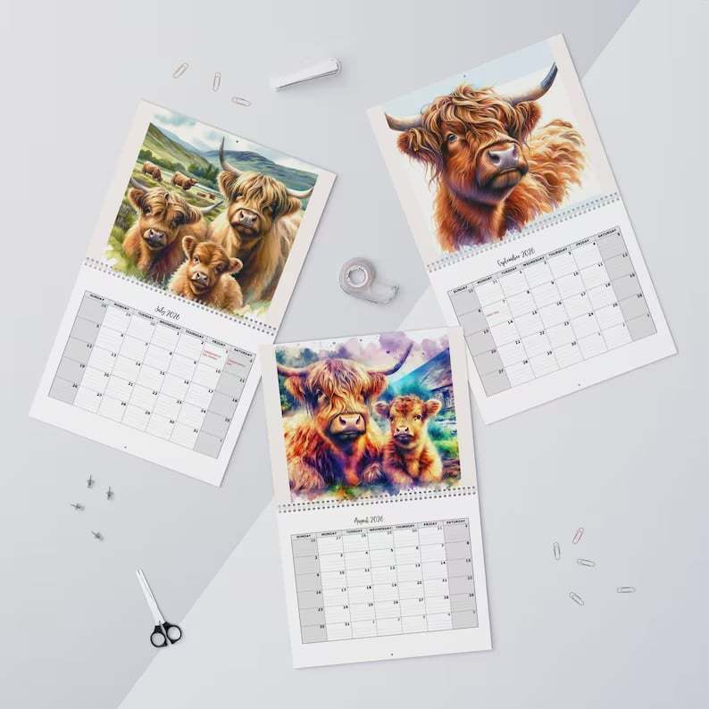 🐮Highland Cow Calendar 2026 – Rustic Farmhouse Wall Art & Monthly Planner📅