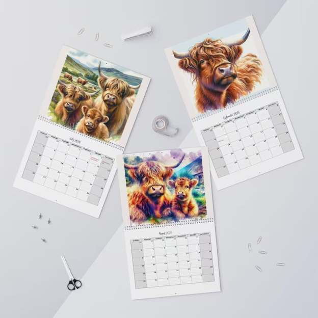 🐮Highland Cow Calendar 2026 – Rustic Farmhouse Wall Art & Monthly Planner📅