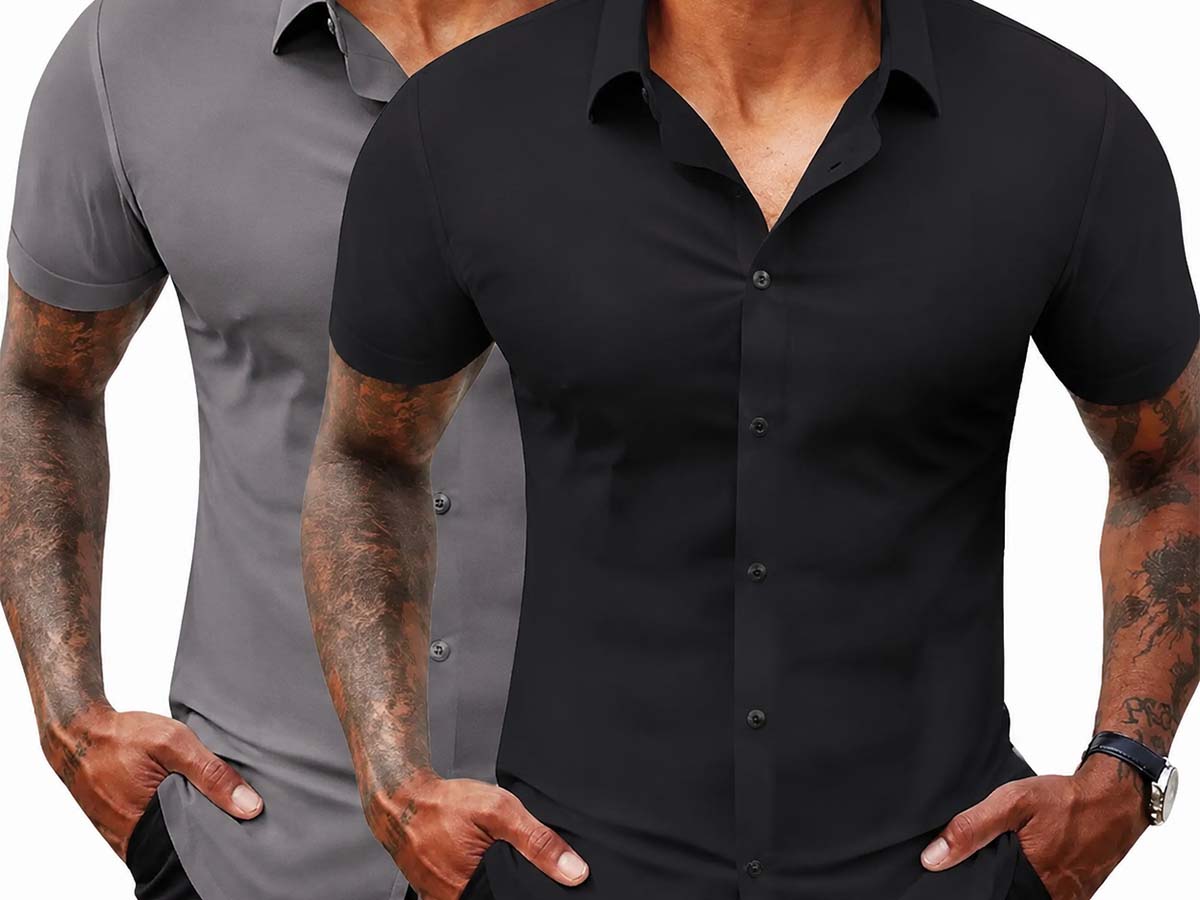🔥Summer hot sale 49% OFF👔🔥 2-Pack Men’s Stretch Short Sleeve Dress Shirts