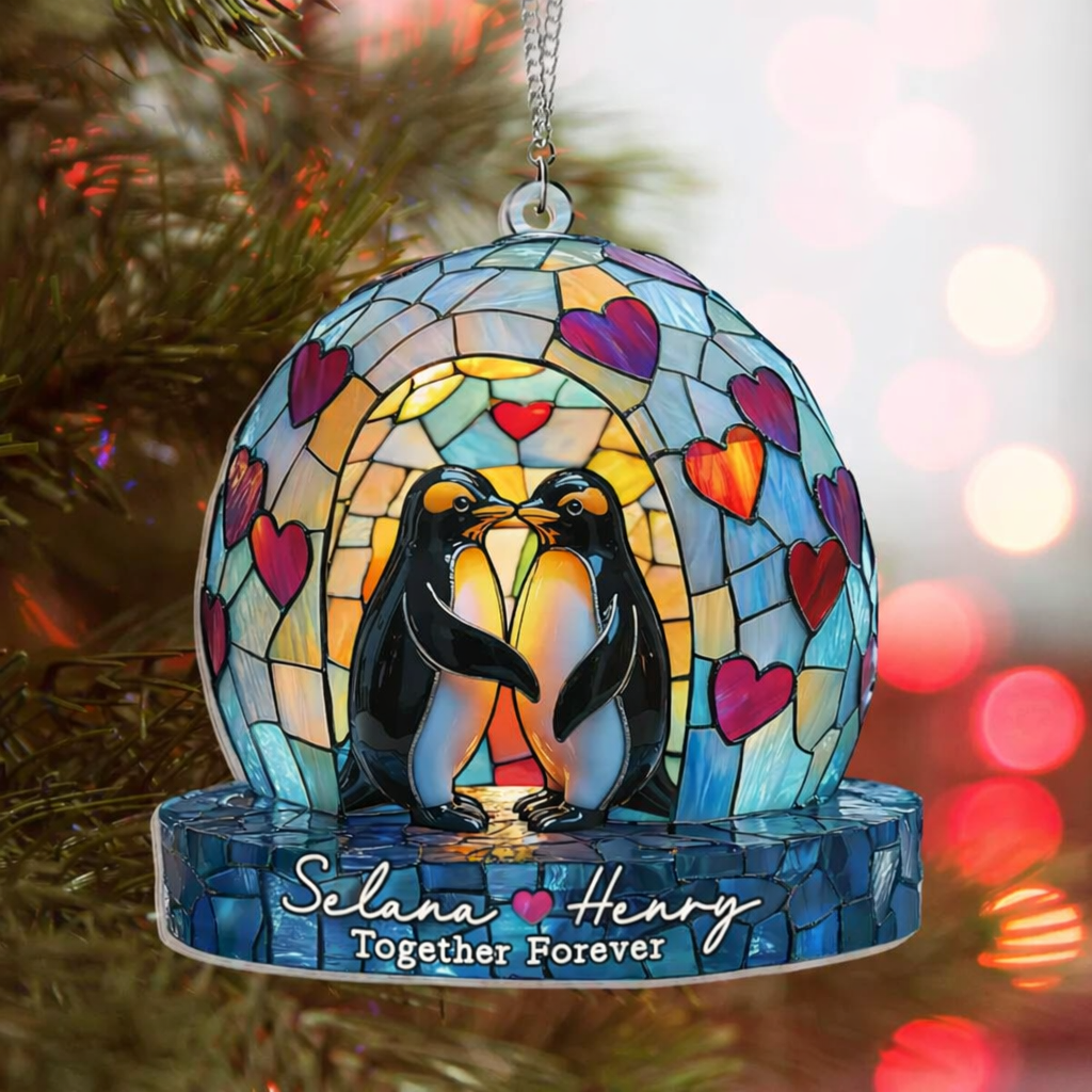 Personalized Couple Penguin Suncatcher Hanging Sign