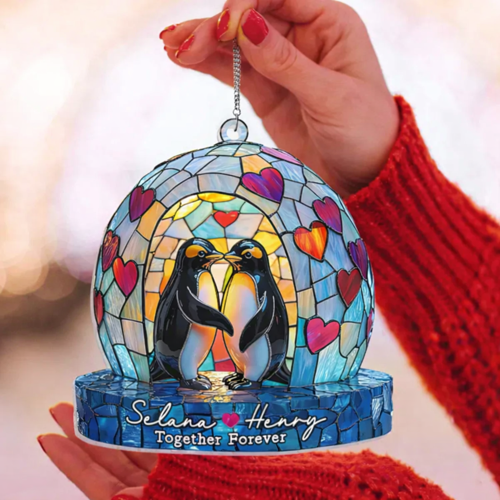 Personalized Couple Penguin Suncatcher Hanging Sign