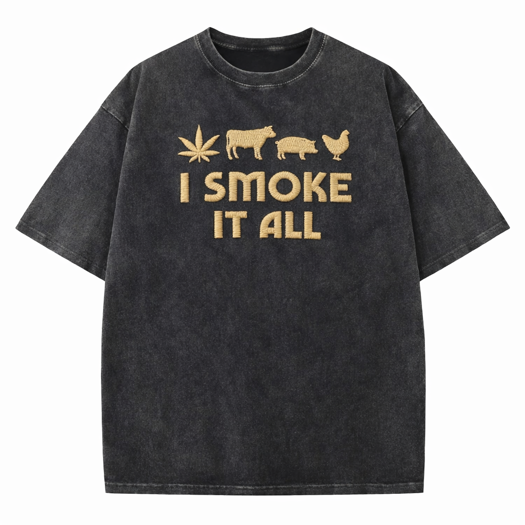 🔥 I Smoke It All Vintage Washed Graphic T-Shirt – Bold Statement Streetwear 🌿