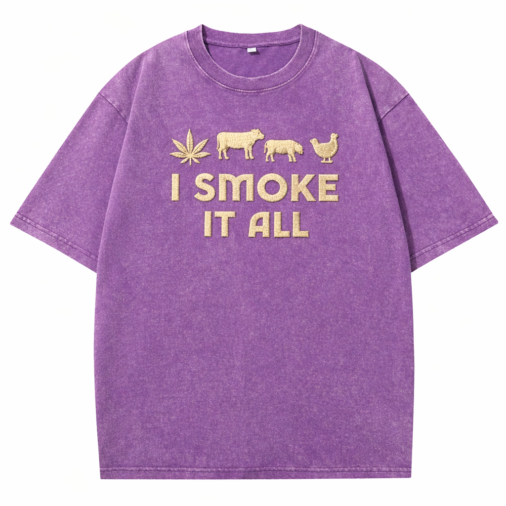🔥 I Smoke It All Vintage Washed Graphic T-Shirt – Bold Statement Streetwear 🌿