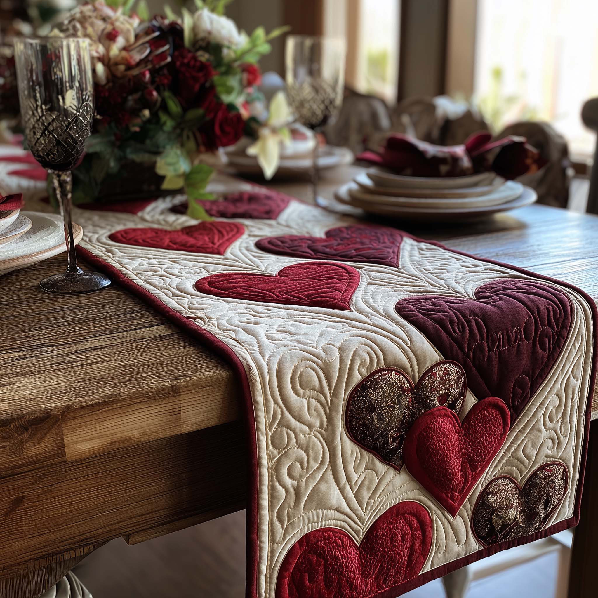 Romantic Heart Quilted Table Runner GFTOHD13271