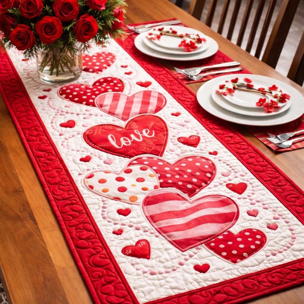Valentine’s Flash Sale ⚡️Love Heart Harmony Quilted Table Runner