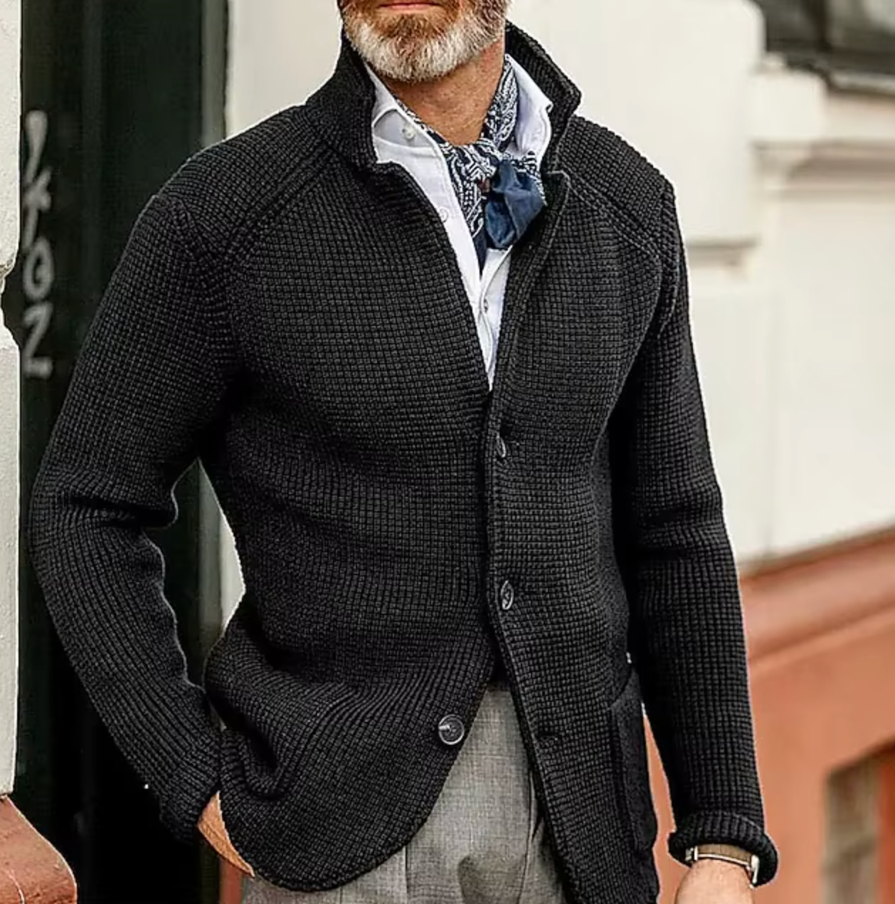 Langford | Waffle-Knit Stand-Collar Cardigan