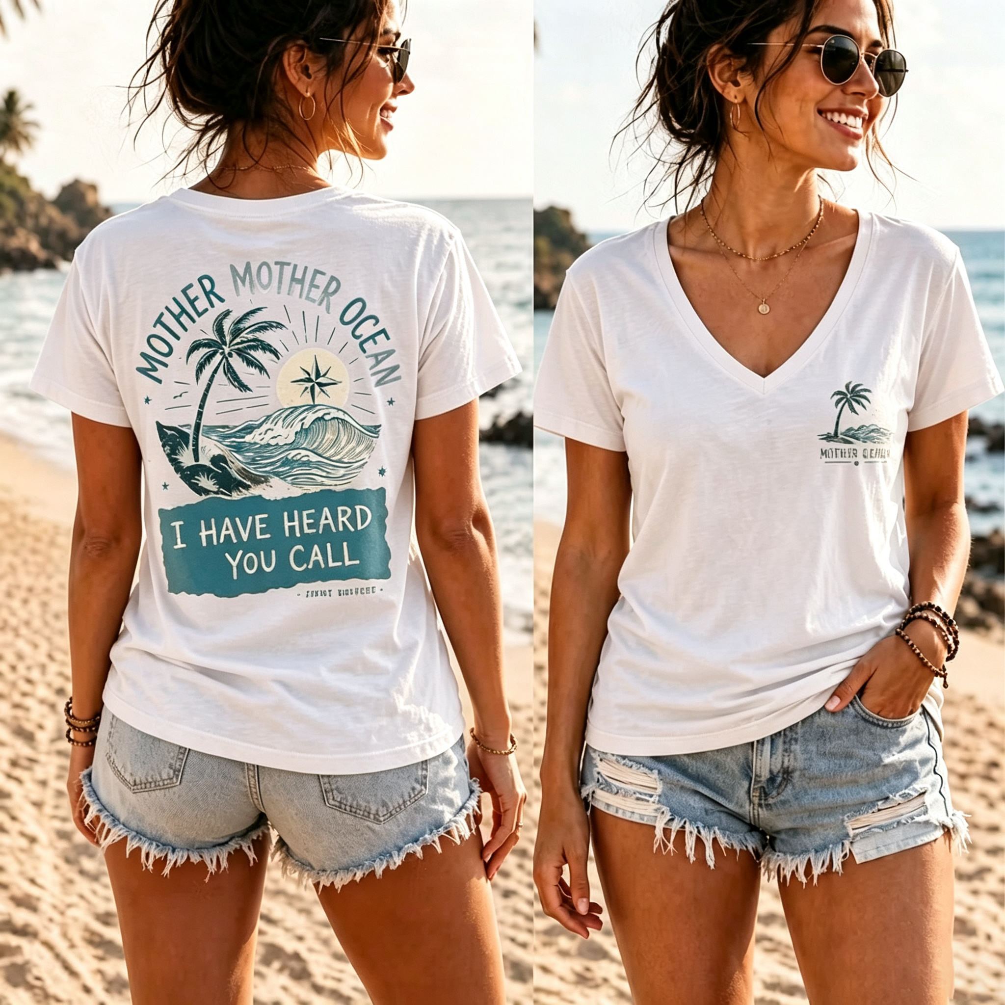 Mother Ocean Vintage Tee V-neck shirt ,Women-Tank