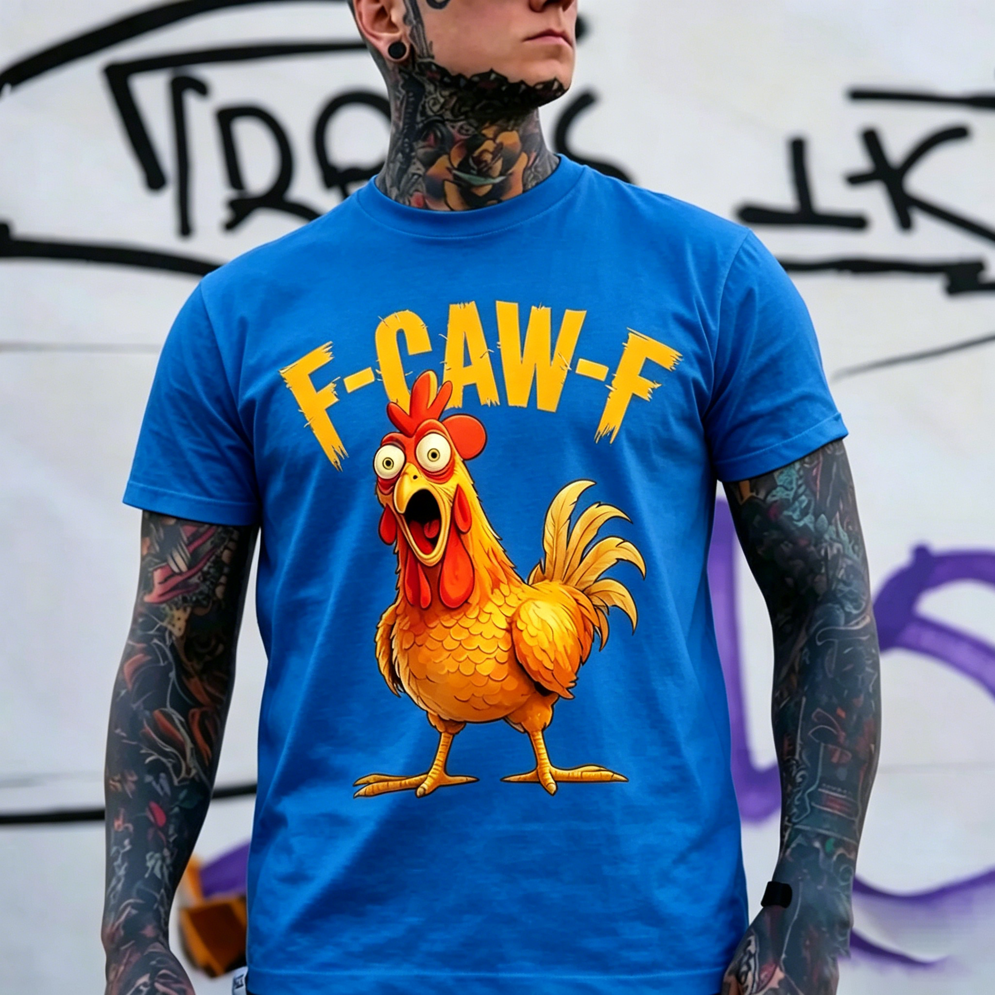 F-CAW-F Screaming Rooster Print Men's T-shirt