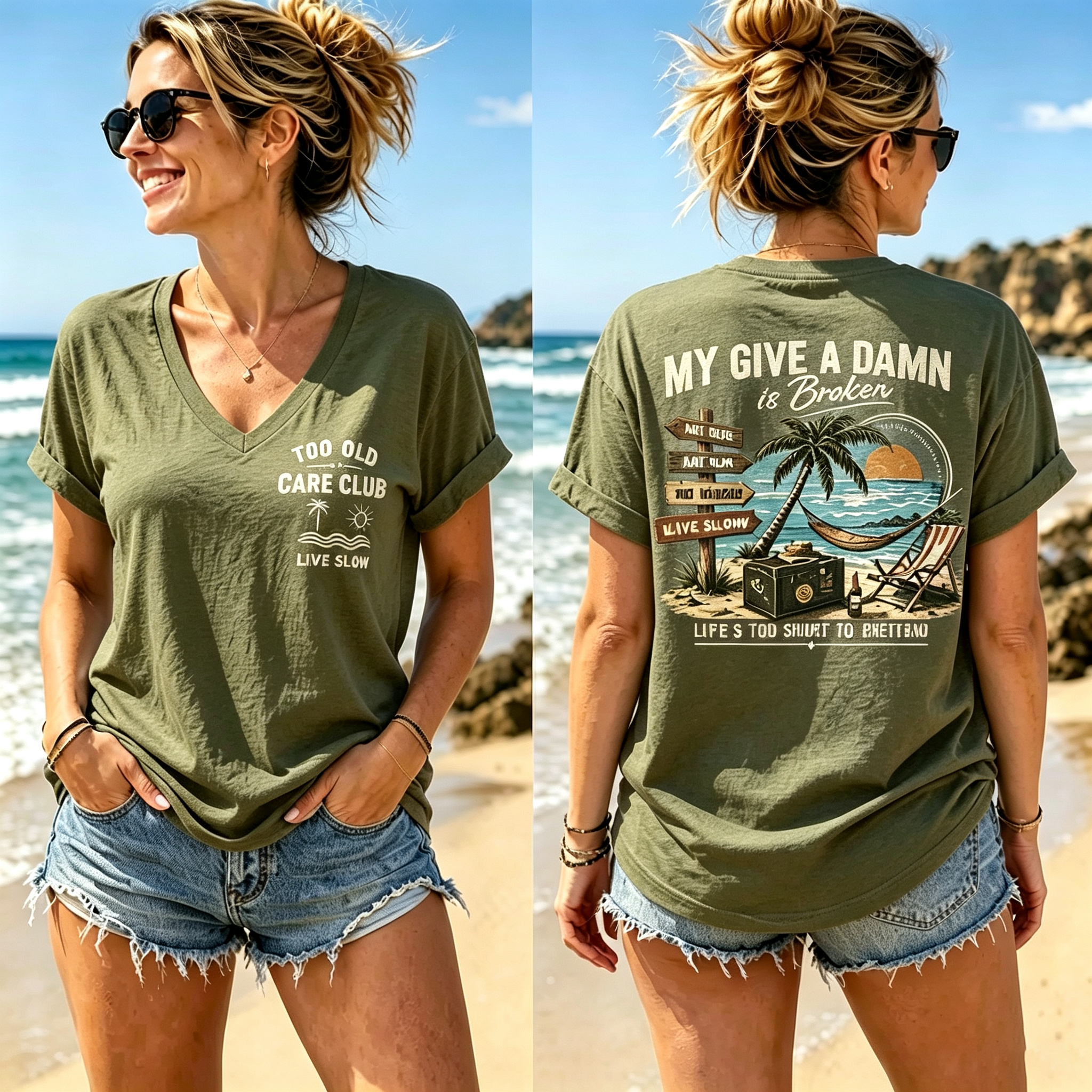 Too Old Care Club My Give A Damn Is Broken – Funny Beach Retirement T-Shirt for Men