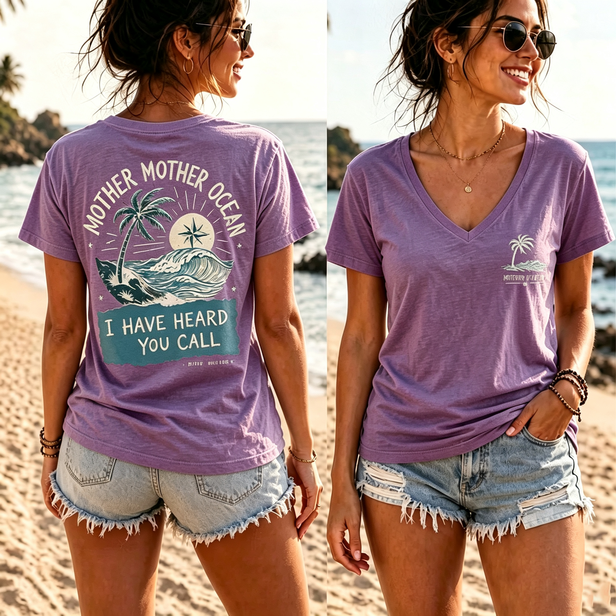 Mother Ocean Vintage Tee V-neck shirt ,Women-Tank